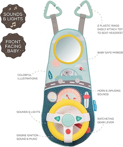 Miniatura 6 de Juguetes de asiento de automóvil para bebés con espejo, juguetes de asiento de automóvil, volante con luces musicales y sonidos de conducción