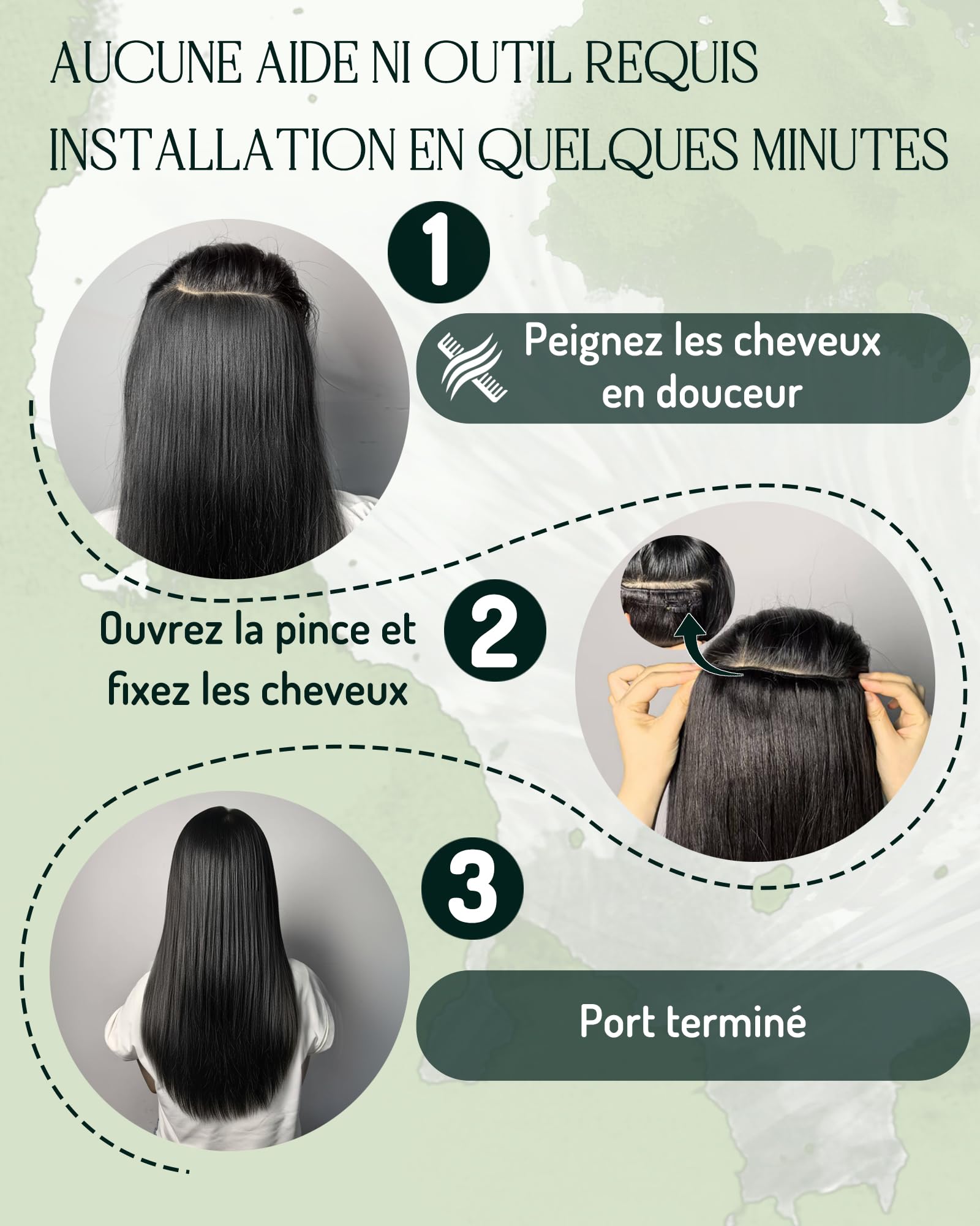 RUNATURE Extension à Clip Cheveux Naturel Marron Foncé 7pcs 120g 40cm Lisse