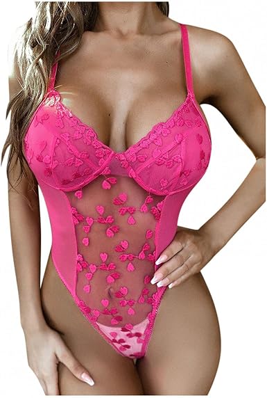 Amazon.com: XIAOBU Enterizo de lencería para mujer, de encaje transparente, ropa  interior de una pieza, bordado floral, con varillas, pijama : Ropa, Zapatos  y Joyería