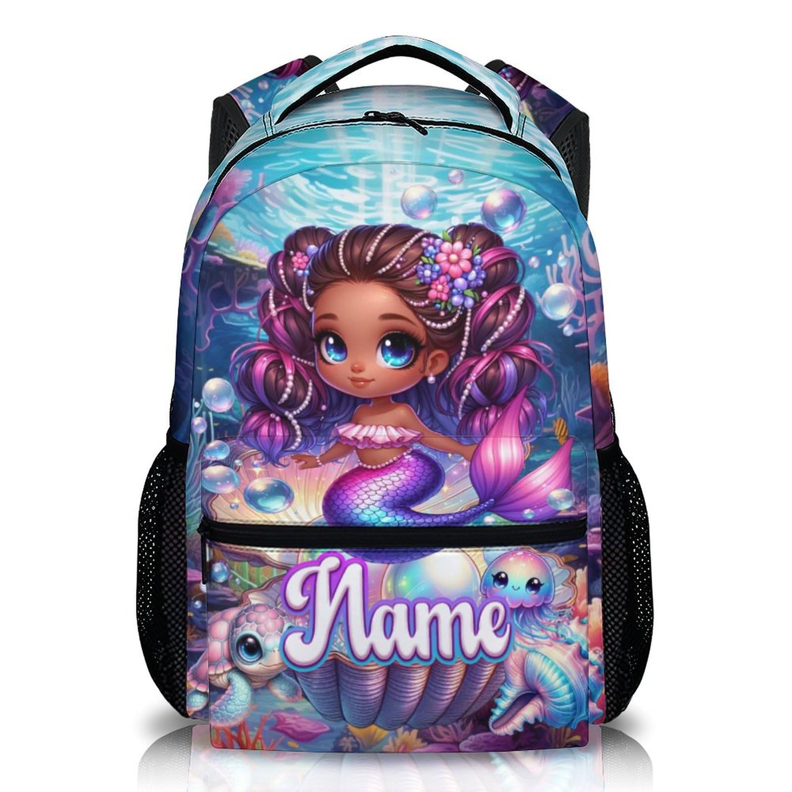 Girls Backpack, Custom 17" Mermaid School Backpacks for Kids Age 6-8, Personalized Aesthetic Large Capacity Mermaid Bookbag for Primary Elementary,