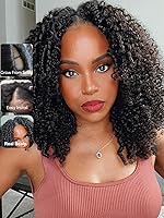 Vista 2 de UNICE EasiContour - Pelucas de cabello humano con parte en V, rizado tipo Jerry, sin pegamento, con clip, parte en V, mínima pérdida de cabello