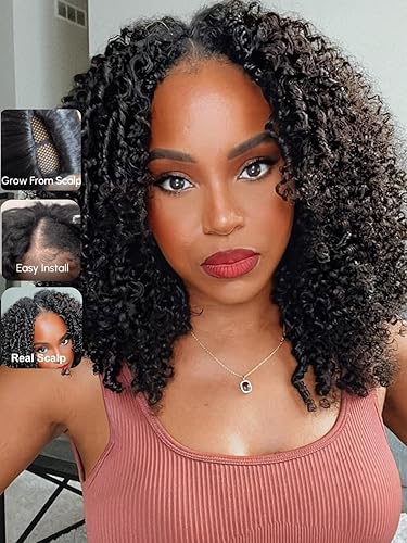 Miniatura 2 de UNICE EasiContour - Pelucas de cabello humano rizado sin pegamento, peluca de cabello humano con clip en Vpart peluca mínima sin dejar fuera parte