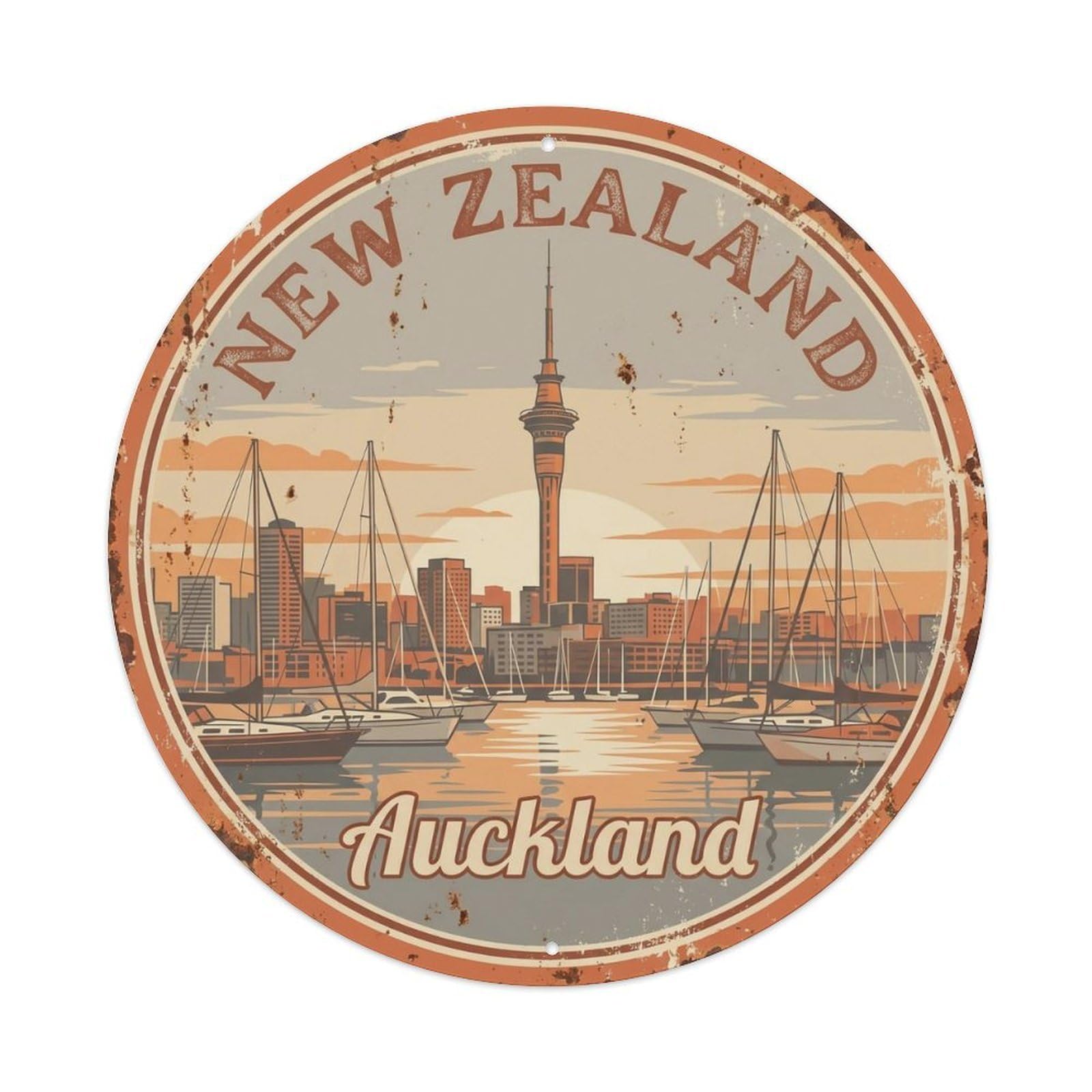 Vintage Travel New Zealand Heart Vintage Metal Tin Sign Plaque Wall Decor for Cafe, Club Bar, Office, Garden Metal Poster 8x8Inch