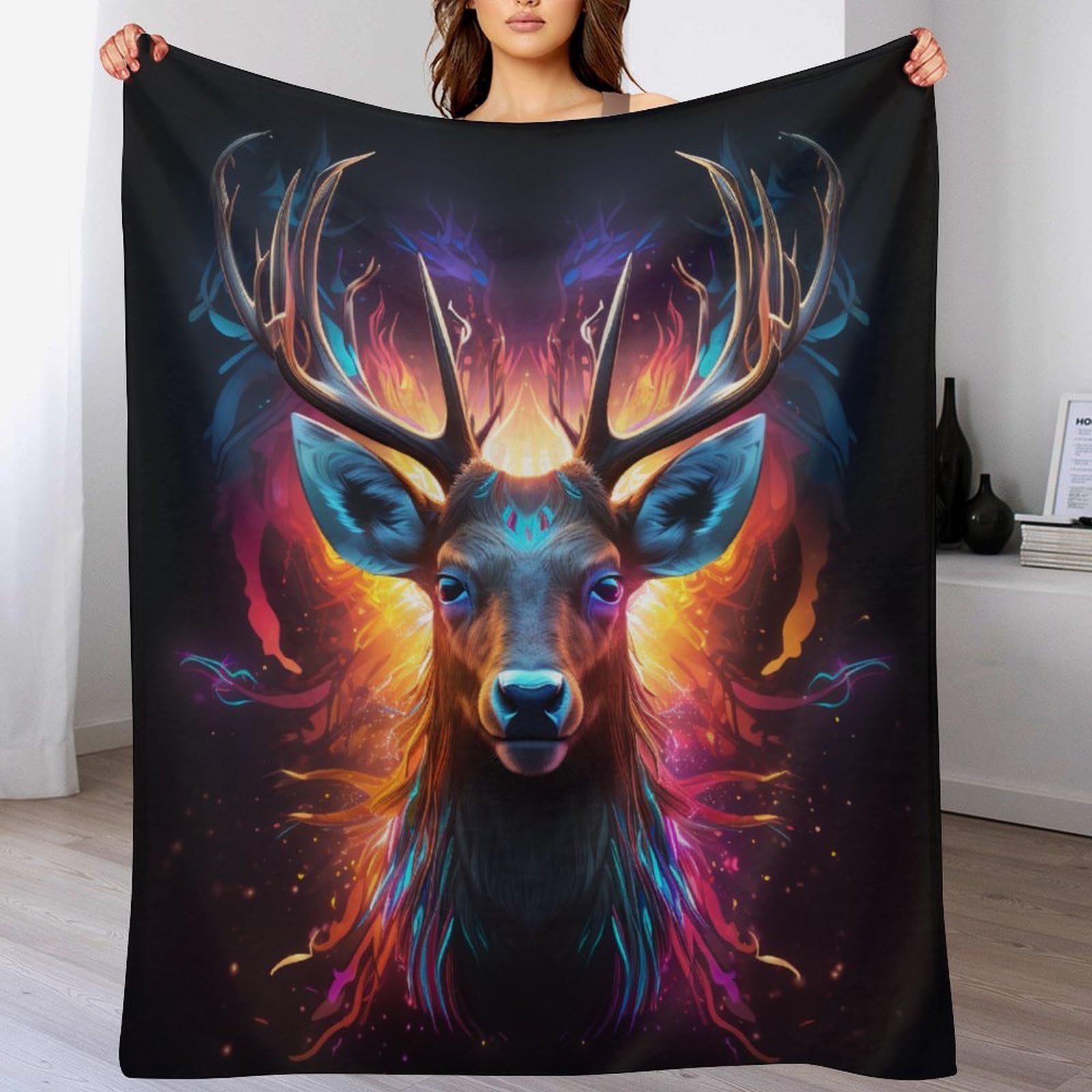 DCCCY Deer Throw Blanket Kids Boys Girls Throws Printed Fluffy Soft Cozy Plush Blankets for Couch Bed Sofa 100×130cm