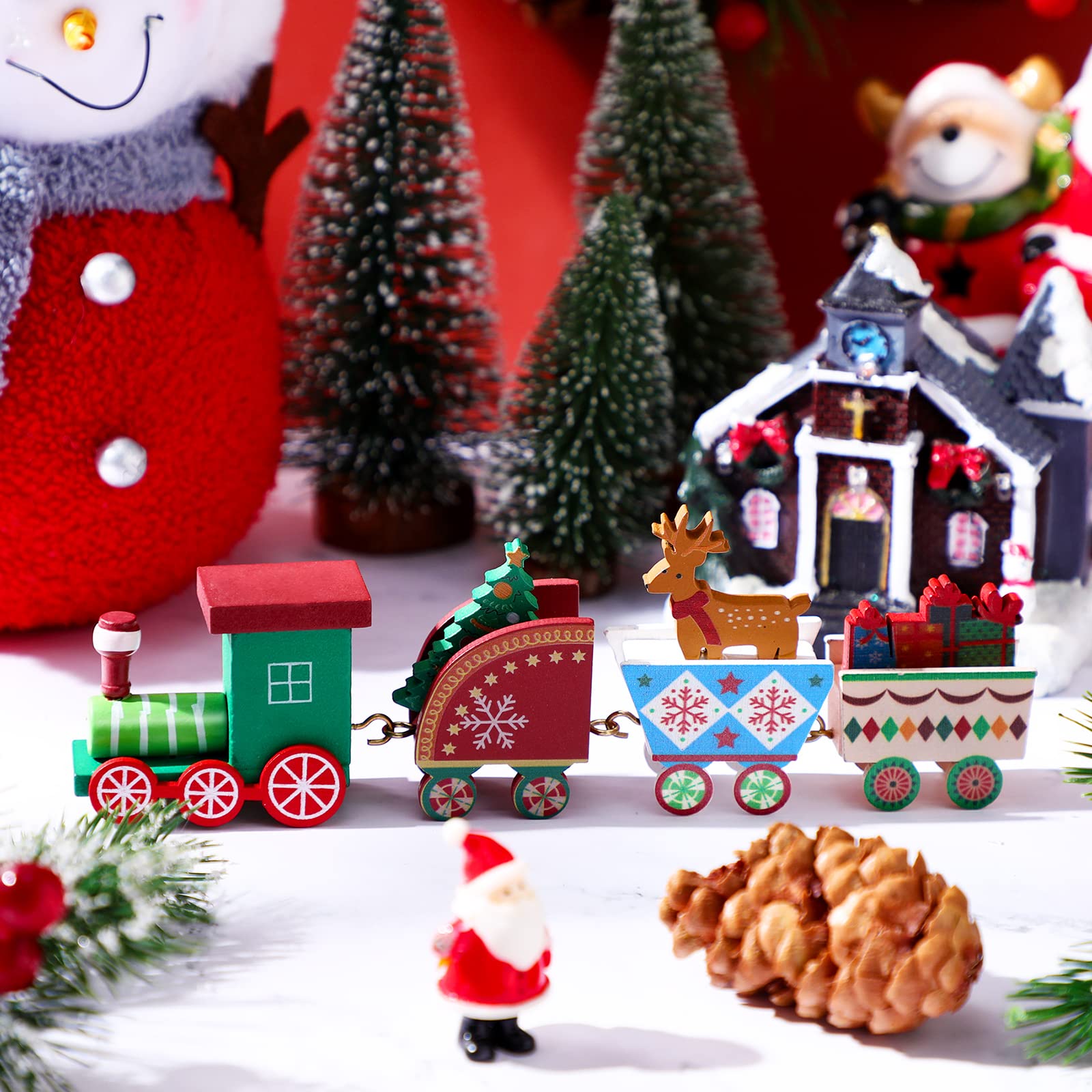 Decorative Wood Train クリスマス デコレーション Christmas Train Painted Wooden Christmas Decoration Mini