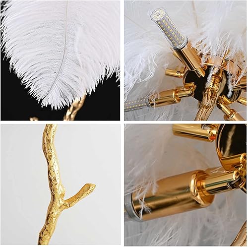 Miniatura 6 de DMUNIZ Elegante lámpara de pie moderna de lujo con plumas de avestruz real de resina nórdico lámpara de pie para villa y hotel estilo vintage