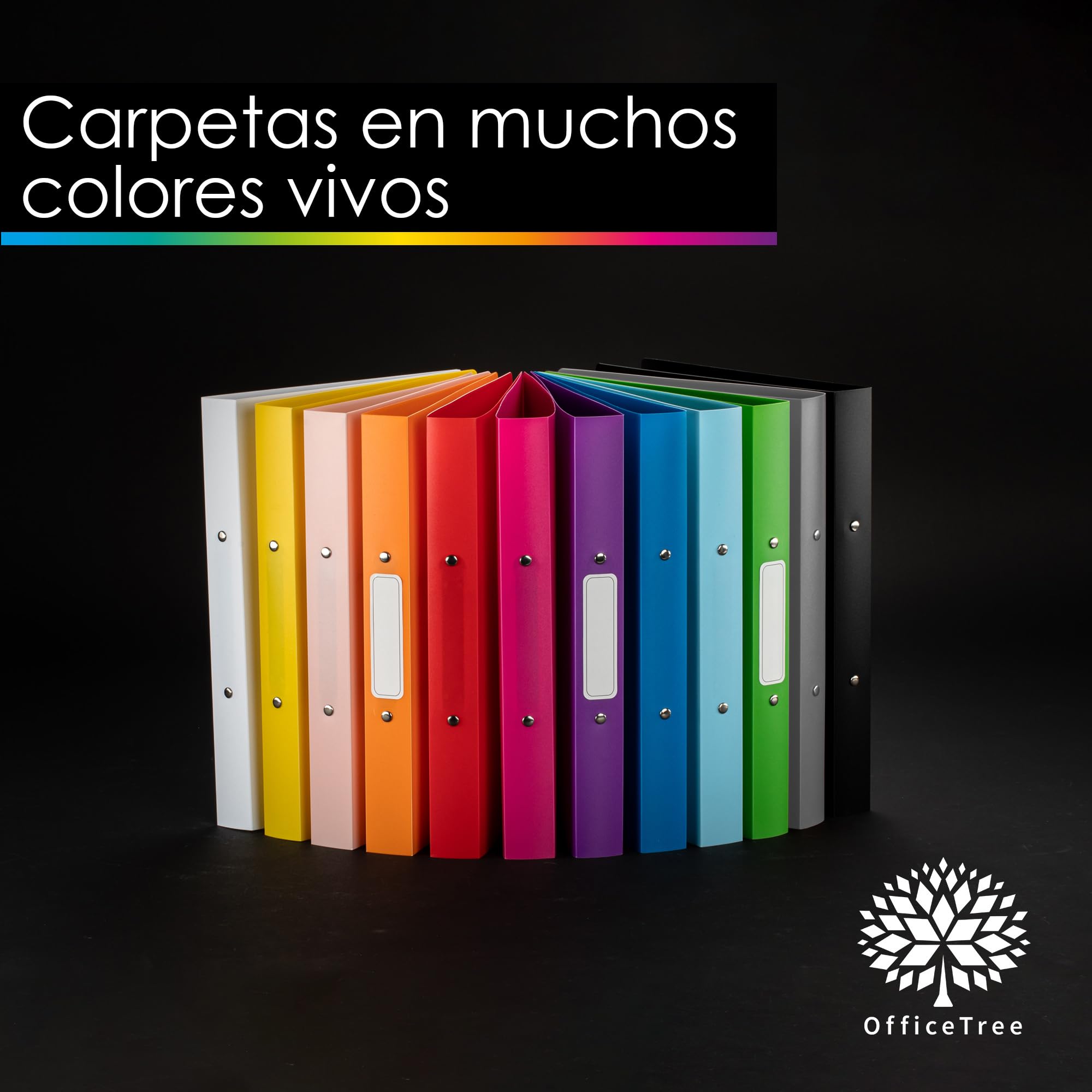 OfficeTree 12x Carpetas de Anillas A4-12 Colores - Mecanismo de 2 Anillas - Carpeta de Anillas A4 con Lomo de 3,5 cm de Ancho - Carpeta Anillas A4 - incl. Pegatina