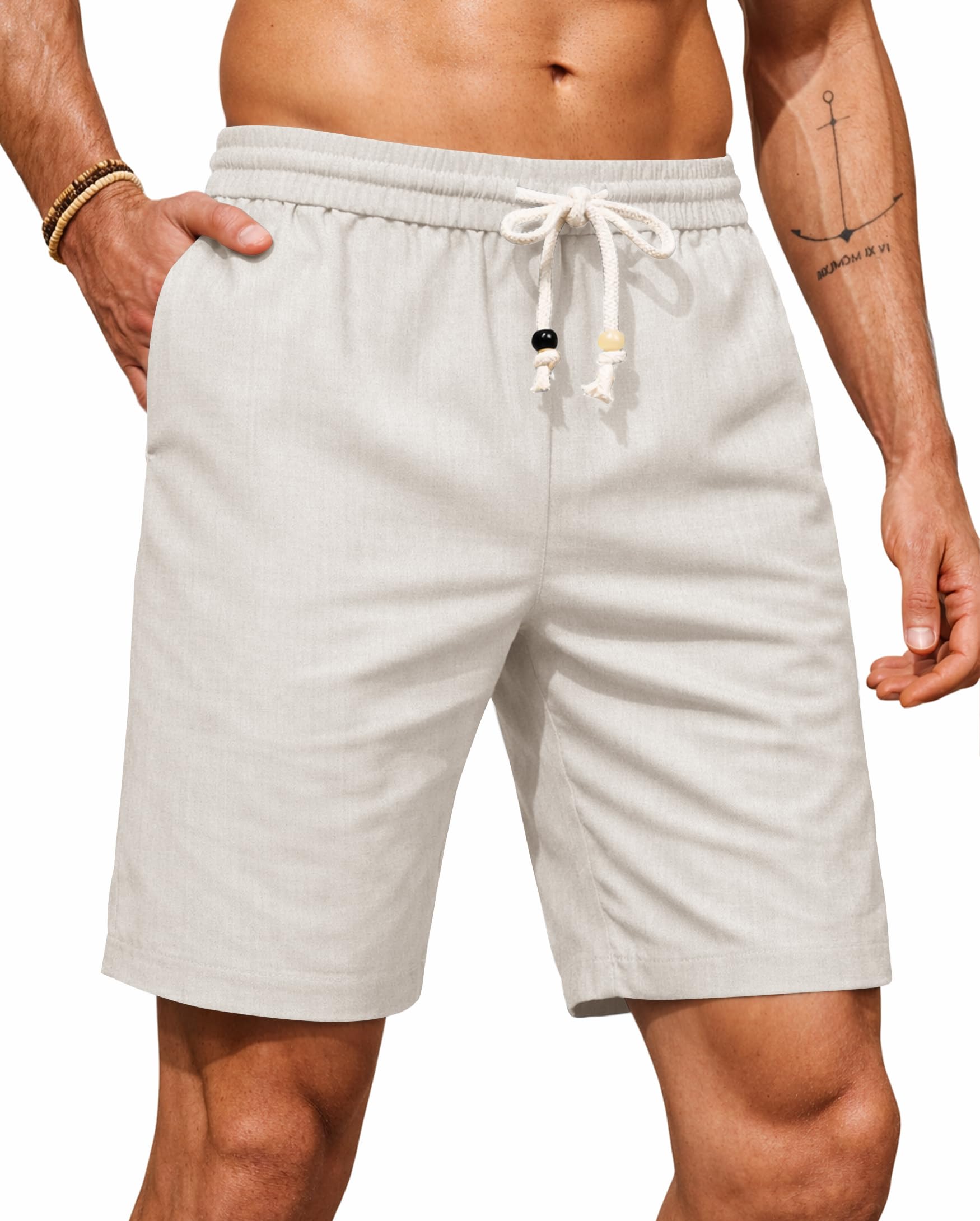 Herberton Men Linen Knee Shorts Casual Beach Shorts