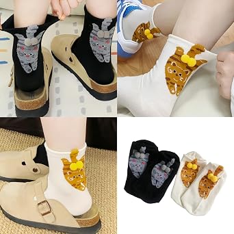 Women's Funny Abstract Cats Calf Socks Pattern Socks Elastic Cuffs Fuzzy Balls Design Wicking Comfortable Footwear
