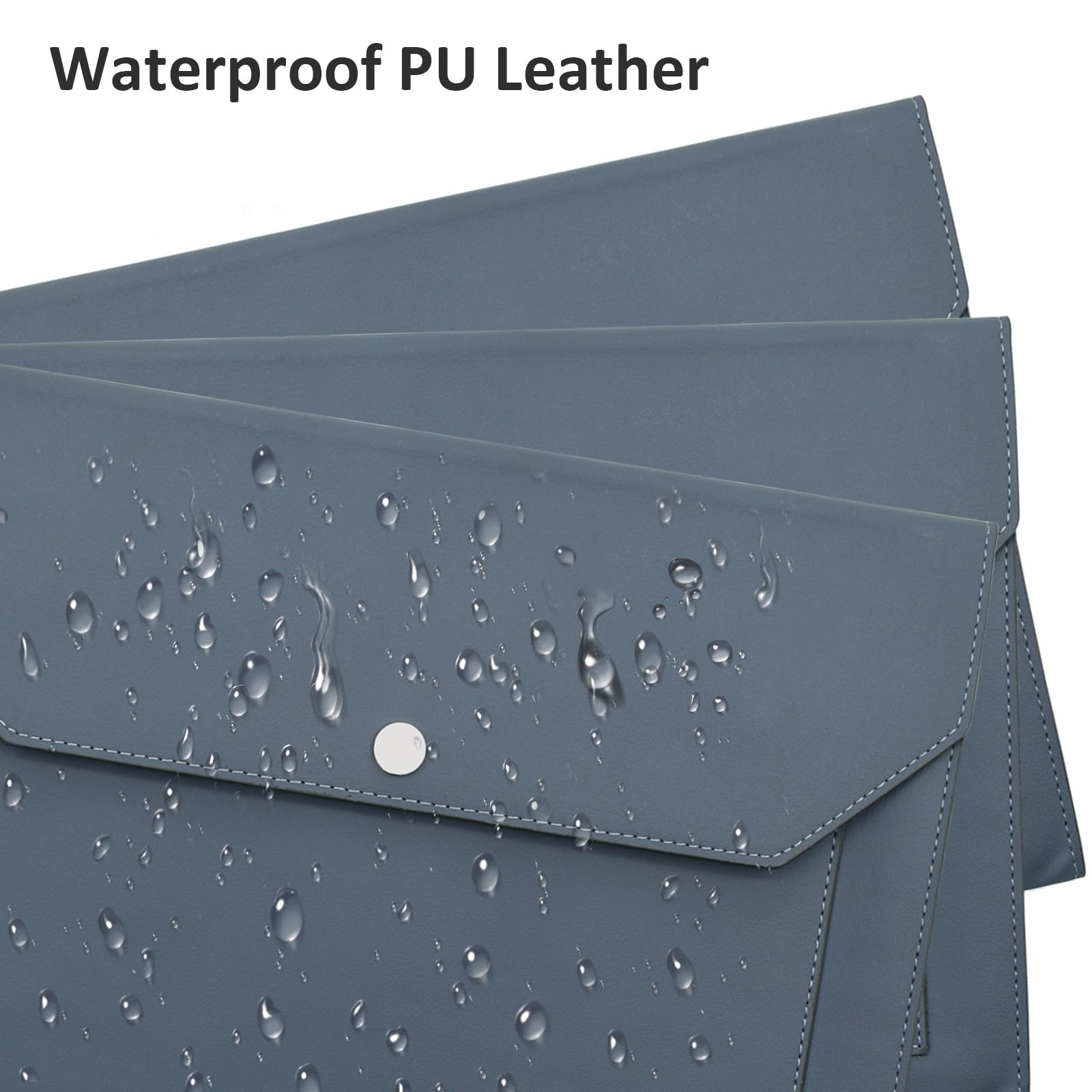 VANRA Cartella portadocumenti espandibile in pelle PU, con tasca con bottone a pressione, tasca con cerniera, per fogli formato A4 (blu scuro)