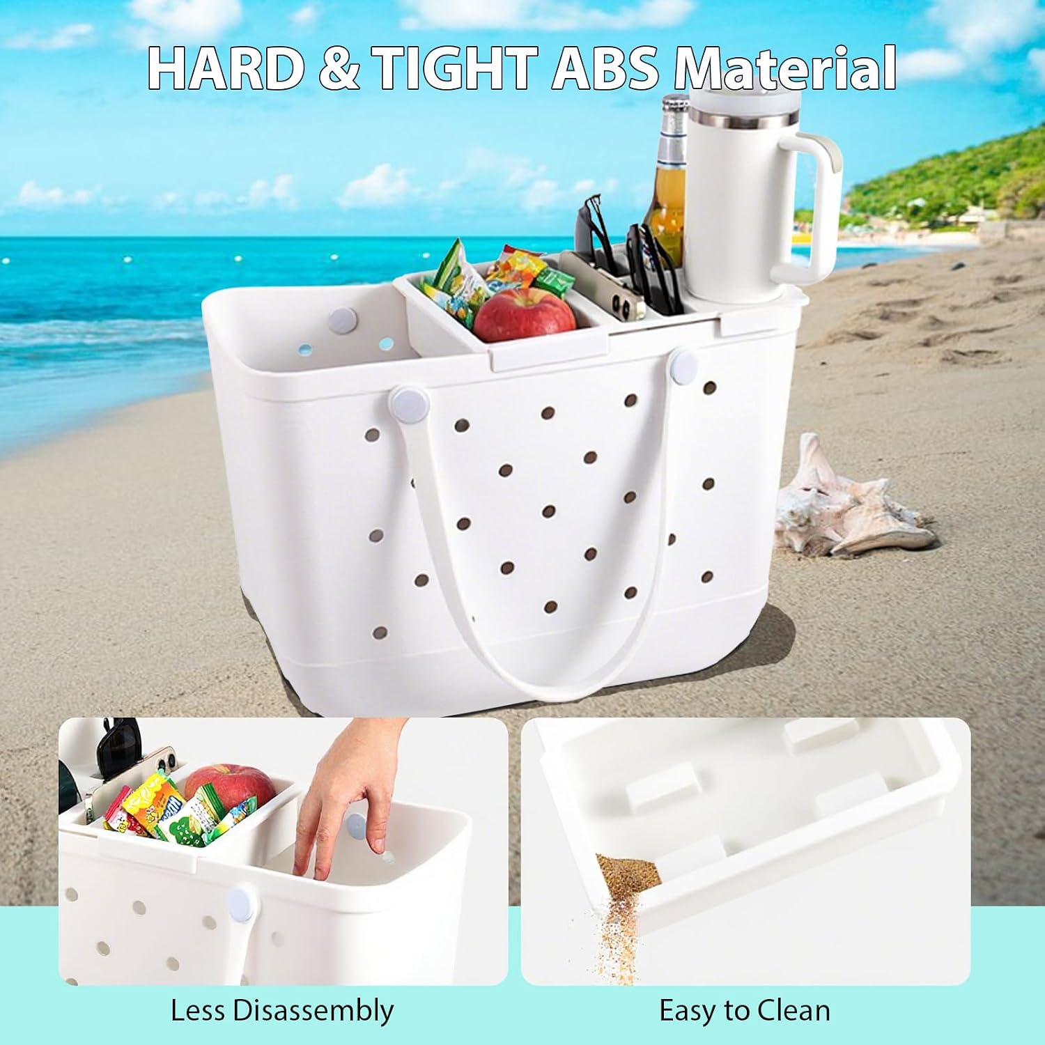 Topper Tray Cup Holder Accessory for Bogg Bag Original Large/X-Large, Fits for Stanley 40oz - Lightweight Beach Bag Accessories Table Top (White)