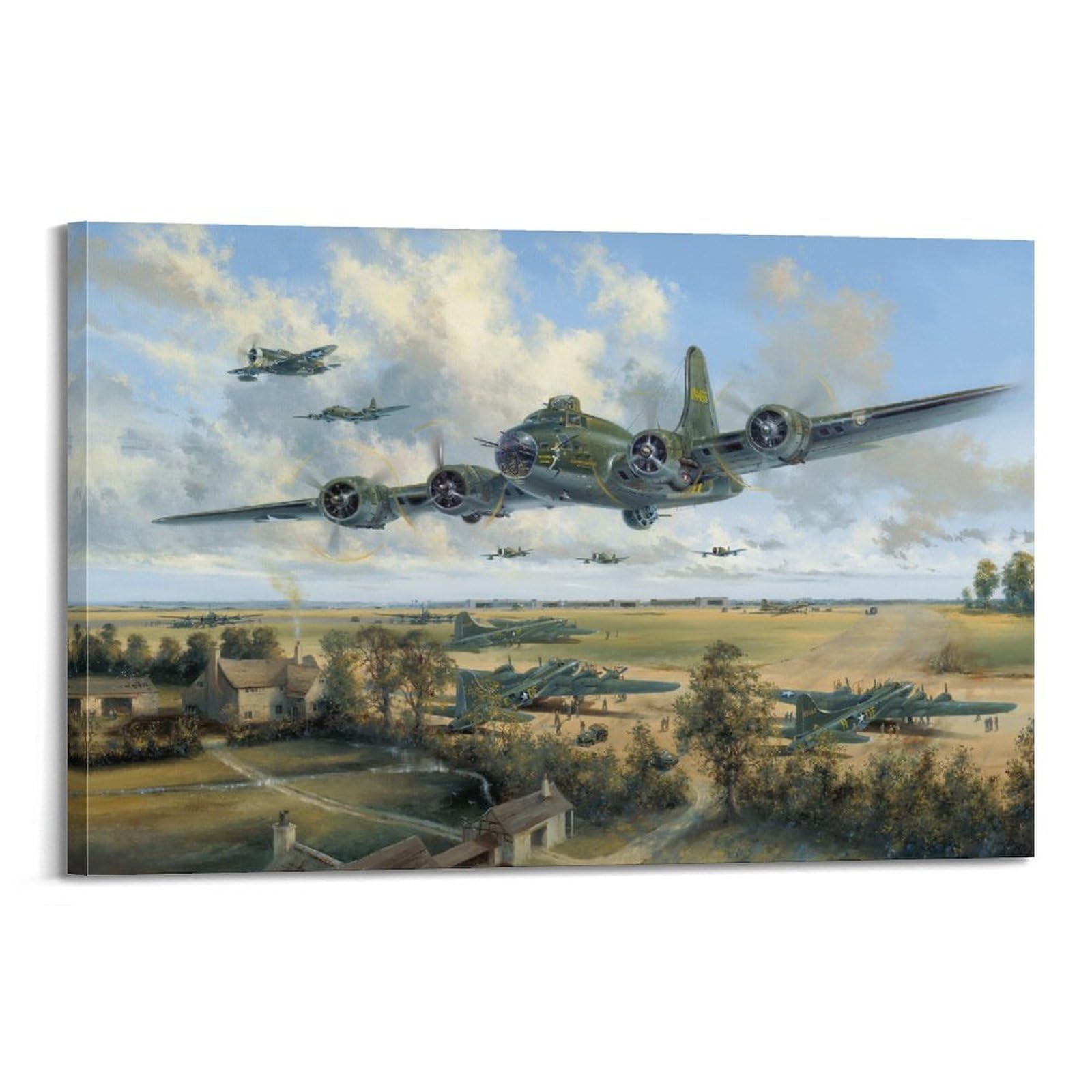 Wals Frame-Style Vintage Military Aircraft Poster B-17 Flying Fortress Ww2 Strategic Bomber Decorative Canvas Family Bedroom Artwork Picture Painting 20X30inch(50X75cm)