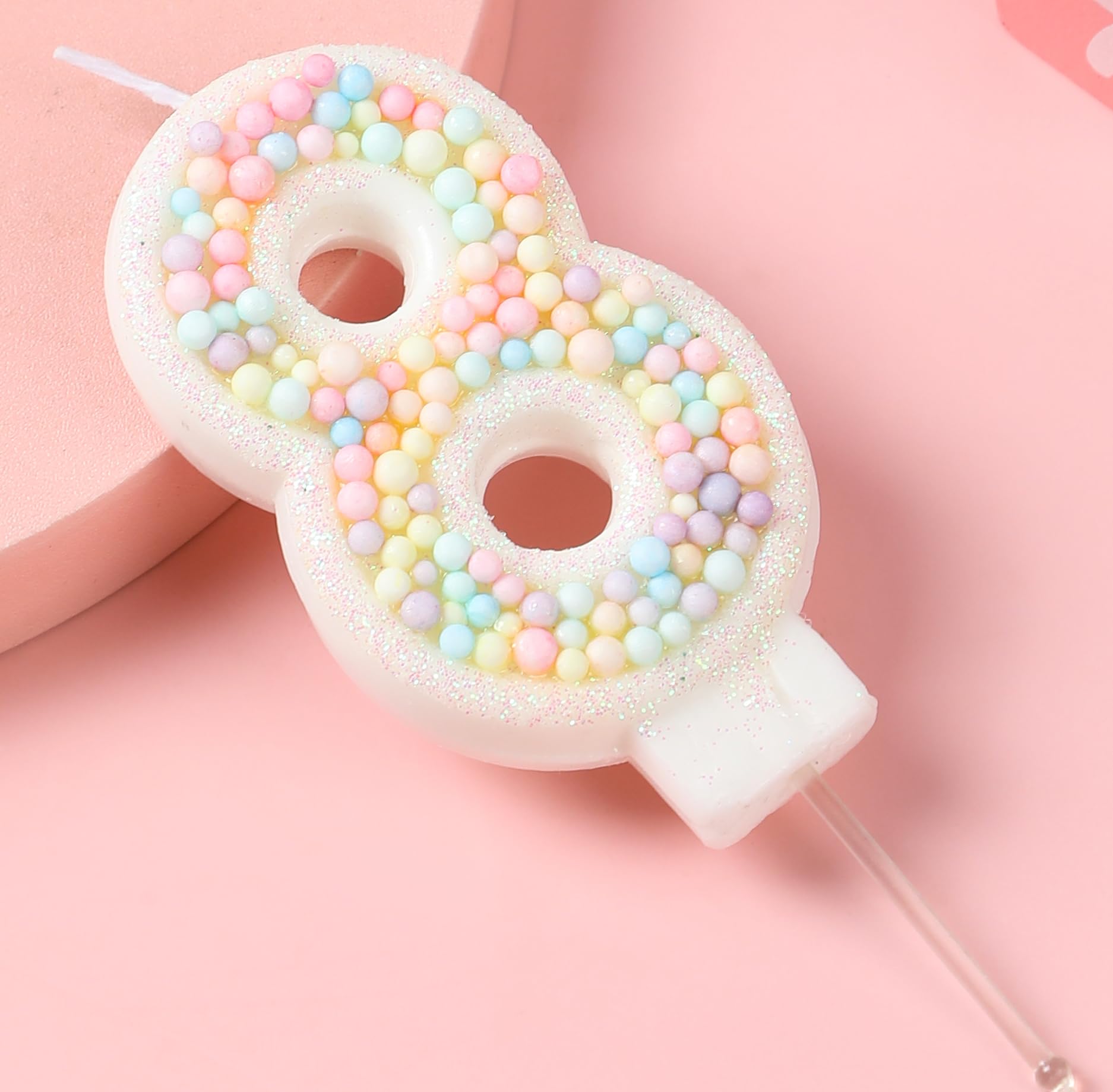 Candele Di Compleanno Numero 8 Con Glitter E Perle - Set Da 8 Candele Arcobaleno E 6 Candeline Sottili Per Torta - Decorazione Festa 8 Anni Per Bambina E Donna