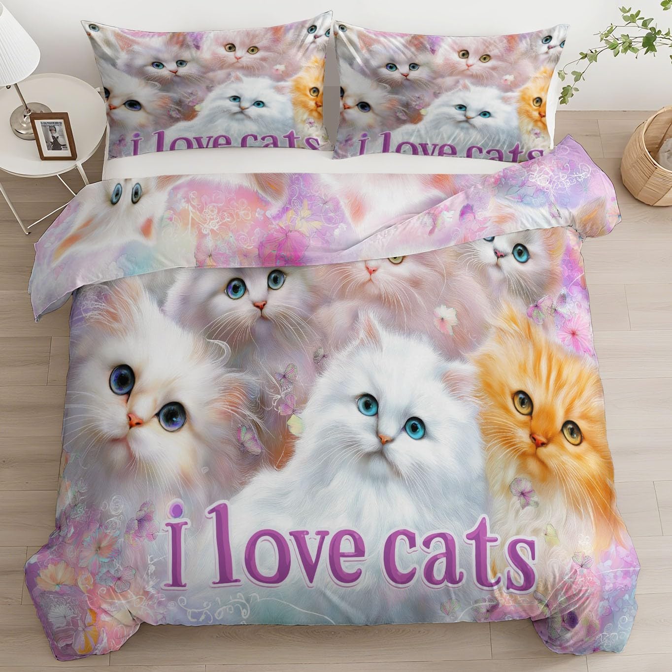 Housse de couette 220x240 cm chaton blanc pour illuminer et cocooner une chambre d'enfant