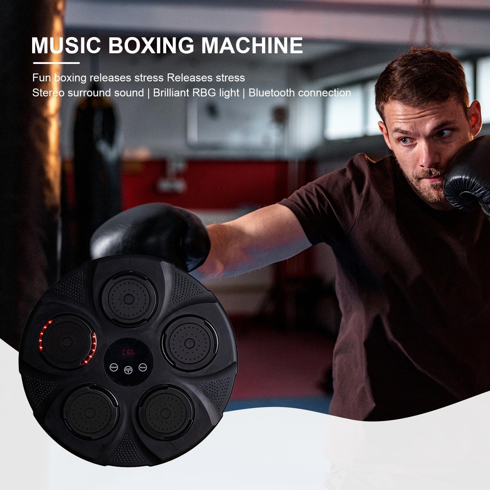 Macchina da Boxe montata a Parete, Attrezzatura da Boxe Musicale Intelligente, tamponi da Boxe con Luce a LED, con 5 luci e sensore, Bersaglio da Boxe elettronico con Musica