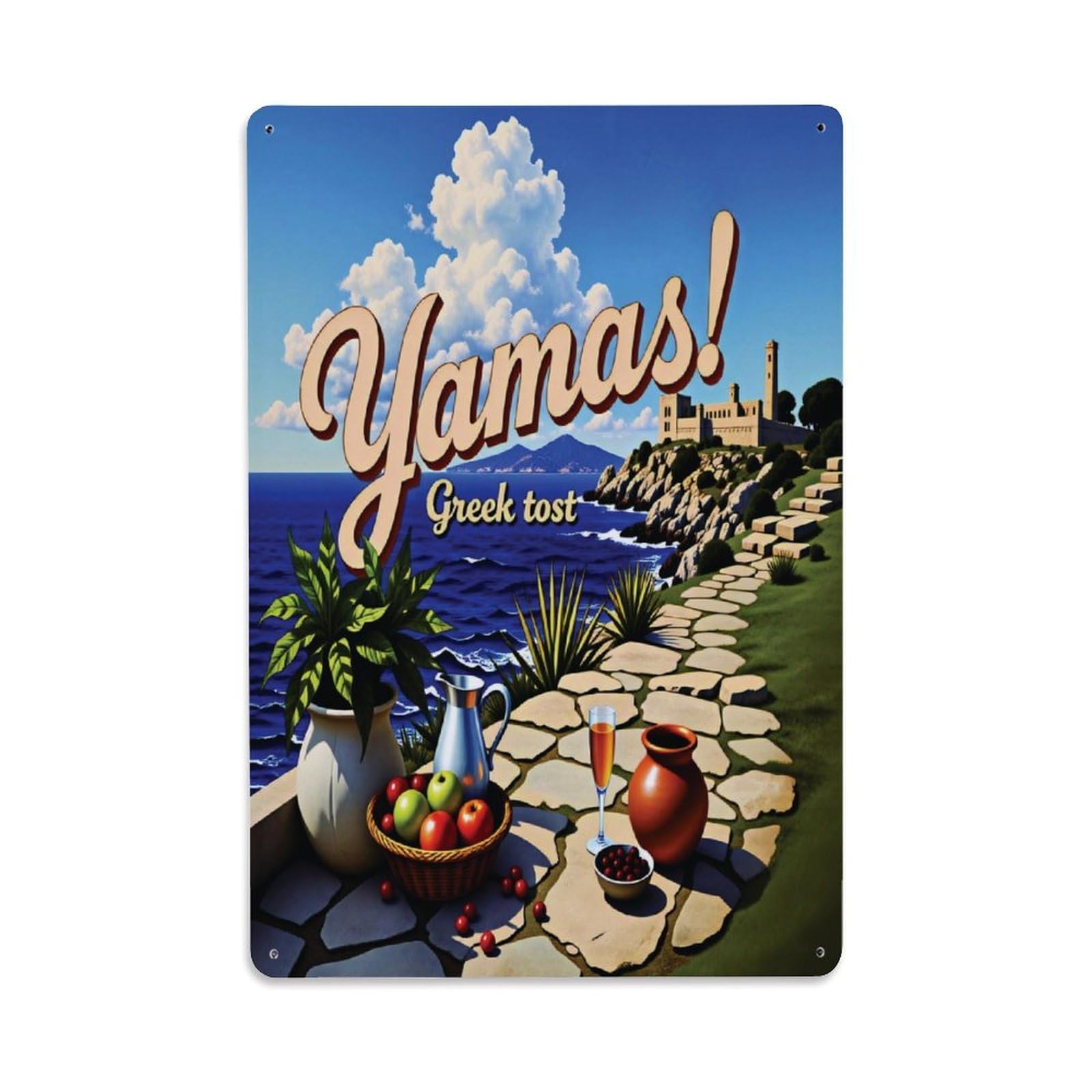 Yamas Greek Coast Wine Vintage Travel Vertical Sign Vintage Aluminium Metal Sign, Retro Wall Decor for Home, Bar, Garage & Farmhouse 30x20cm
