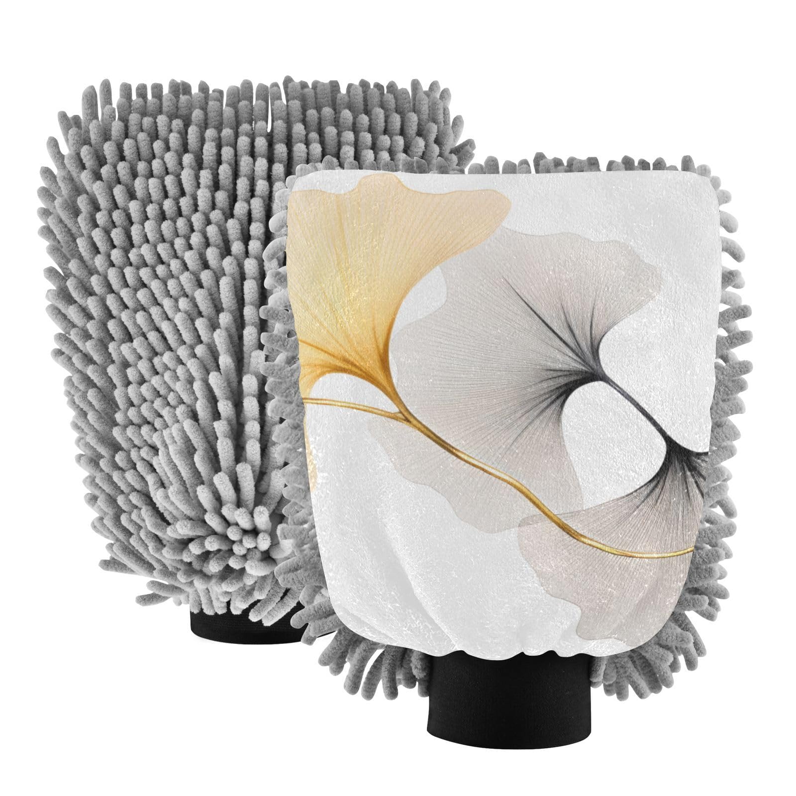 IOACIY Absorbent Microfiber Car Wash Drying Mitts, 2 Pack, Scratch-Free & Lint-Free, Rich Foam, Highly Absorbent, Double Sided, Wash Mitt Perfect for Car Washing, L, Flower (30)