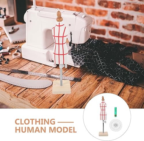 Miniatura 7 de Forma de vestido femenino de tamaño 14, maniquí en miniatura, mini vestido de pantalón de costura con regla y aguja para hacer patrones, maniquí