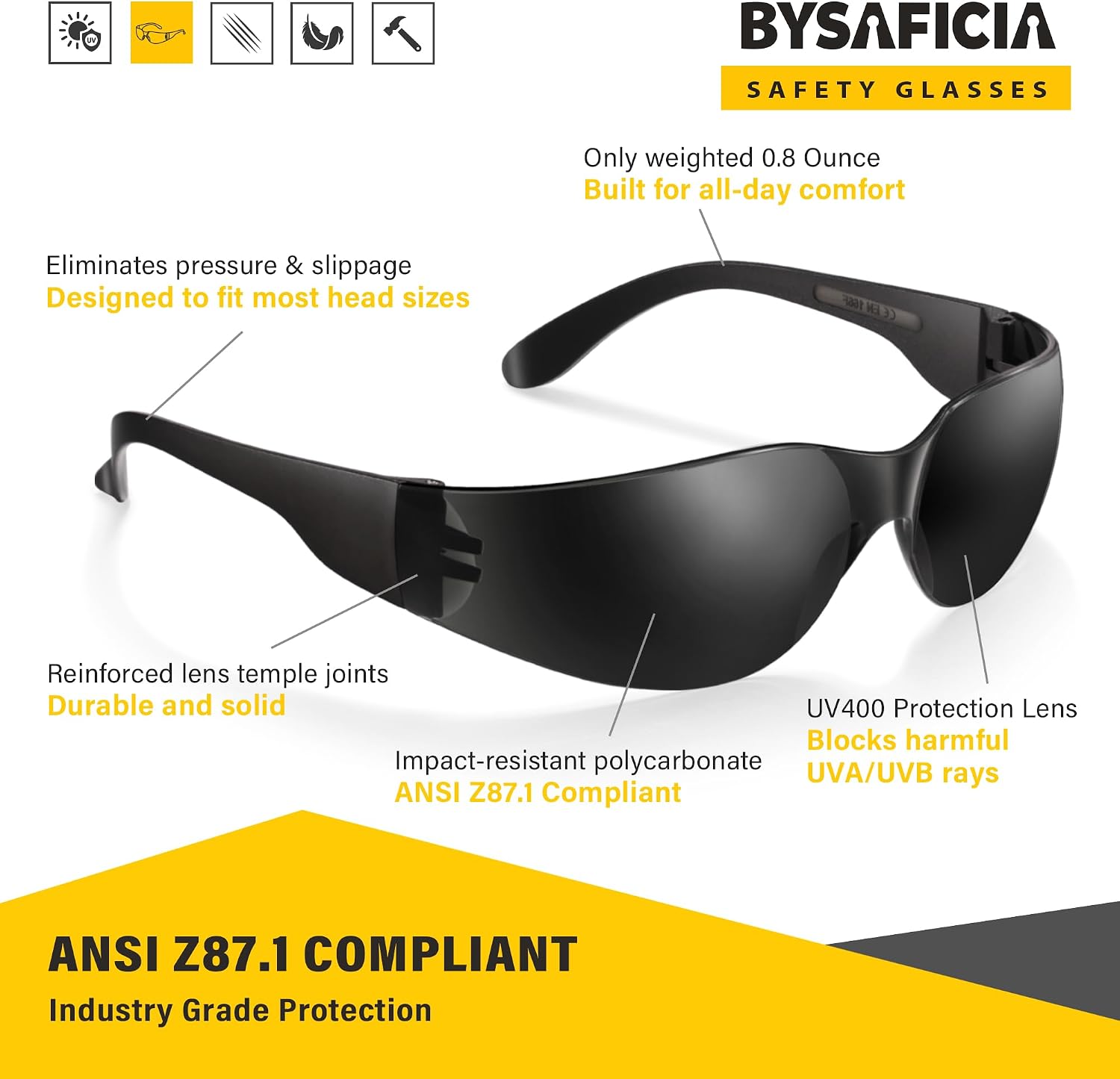 Tinted Safety Glasses Bulk of 24, Polycarbonate ANSI Z87.1 Impact Resistant, UV Protection Smoke Lens, Protective Eyewear for Men Women, Eye Protection Glasses for Work, Construction, Lab and Shooting