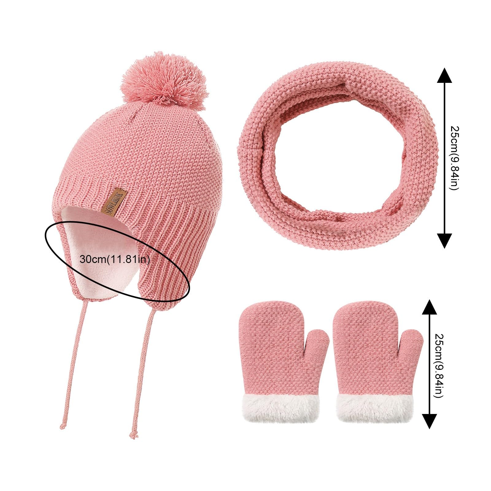 MARUKO Hoed Sjaal Handschoenen Set Dames Beanie Hoed Sjaal en Thermische Touchscreen Handschoenen Set 3 STKS Zachte Warme Winter Gebreide Pom Cap Set voor Dames, roze, One Size
