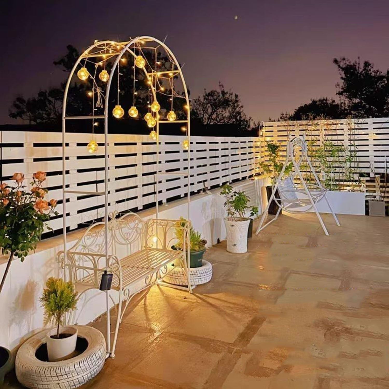 Arche de Jardin pour Plantes grimpantes Arceau à Rosiers métalli pergola Arche de Mariage pour Intérieur Extérieur Décoration de Fête de Mariag(White,300cm)