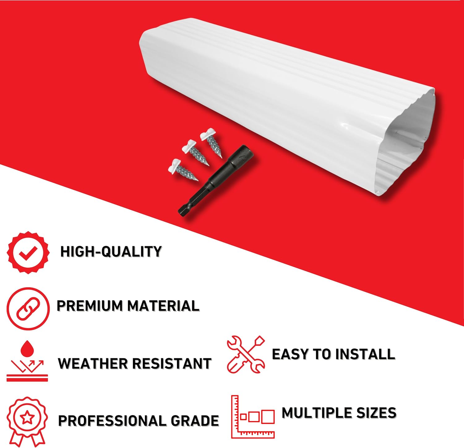 Eagle 1 Aluminum Downspout Extension (Multiple Sizes and Colors) Includes Matching Screws and Hex Driver (3x4-40" / White)