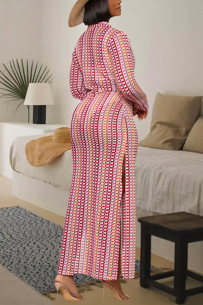 YouSexy Women's Sexy Swimsuit Maxi Dress Long Sleeve Hollow Out Long Beach Cover Up Dress