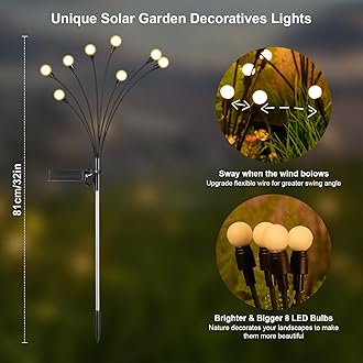 ASMAD Solar Garden Lights, 4 Pack 32 LEDs Solar Outdoor Lights, Solar Christmas Lights, Firefly Lights for Patio Pathway Outdoor Decor, Big Bulb Base Solar Swaying Light, Warm White