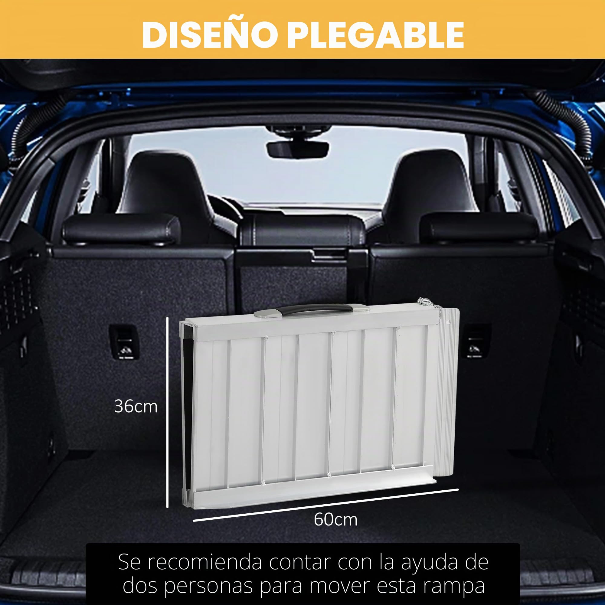 HOMCOM Rampa de Silla de Ruedas Rampa de Carga Rampa de Acceso Antideslizante Plegable con Bordes de Seguridad MAX. 270 kg. 60 x 73 x 5 cm. Negro