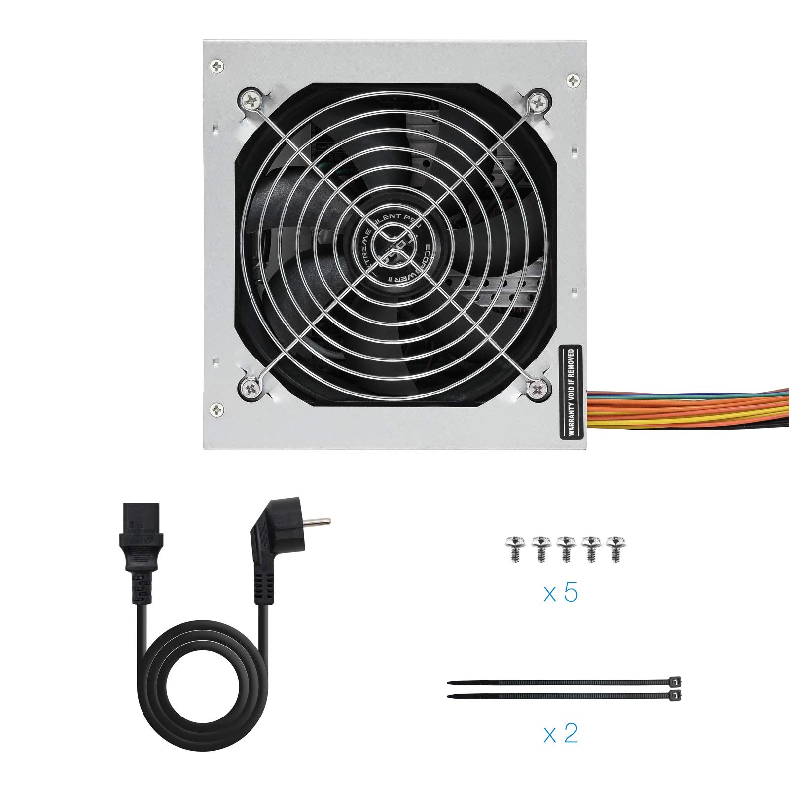 Tooq TQEP-500SSE - Fuente de Alimentacion Ecopower II de 500W con PFC Activo, Ventilador silencioso de 120mm con Control automatico de Velocidad, (ATX 12V V1.3, CE/RoHS, Color Plata