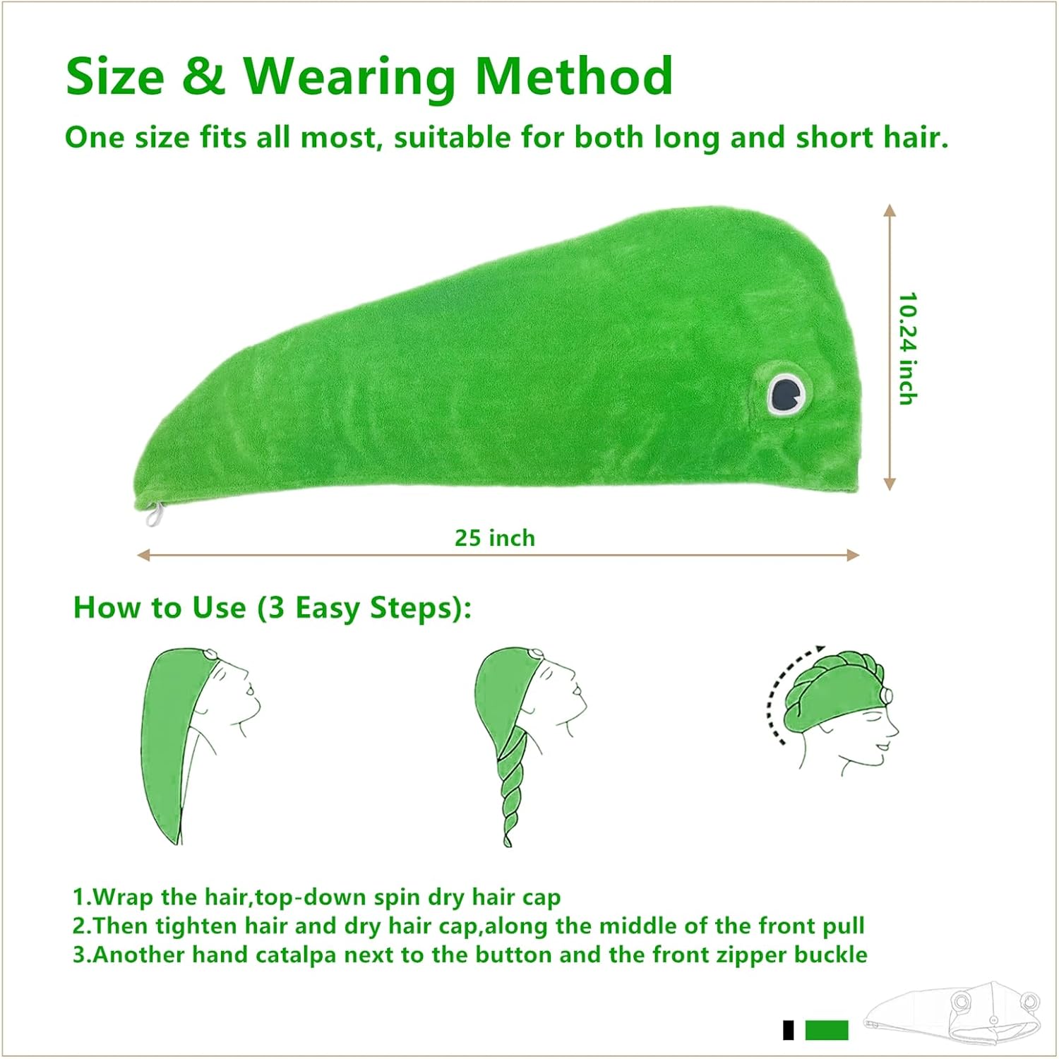 2-Pack Frog Hair Turbans, Super Absorbent Microfiber Hair Towels for Long Hair, Quick Dry, Cute Animal Design, Gift for Women Girlfriend Bestie