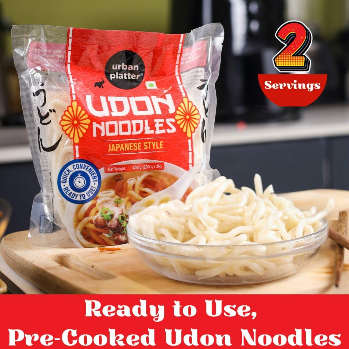 Urban Platter Thick Udon Noodles, (2N x 200g | Ready to Use | Use in Ramen and Stir Fries) (400g (Pack of 3)) - Image 3 thumbnail