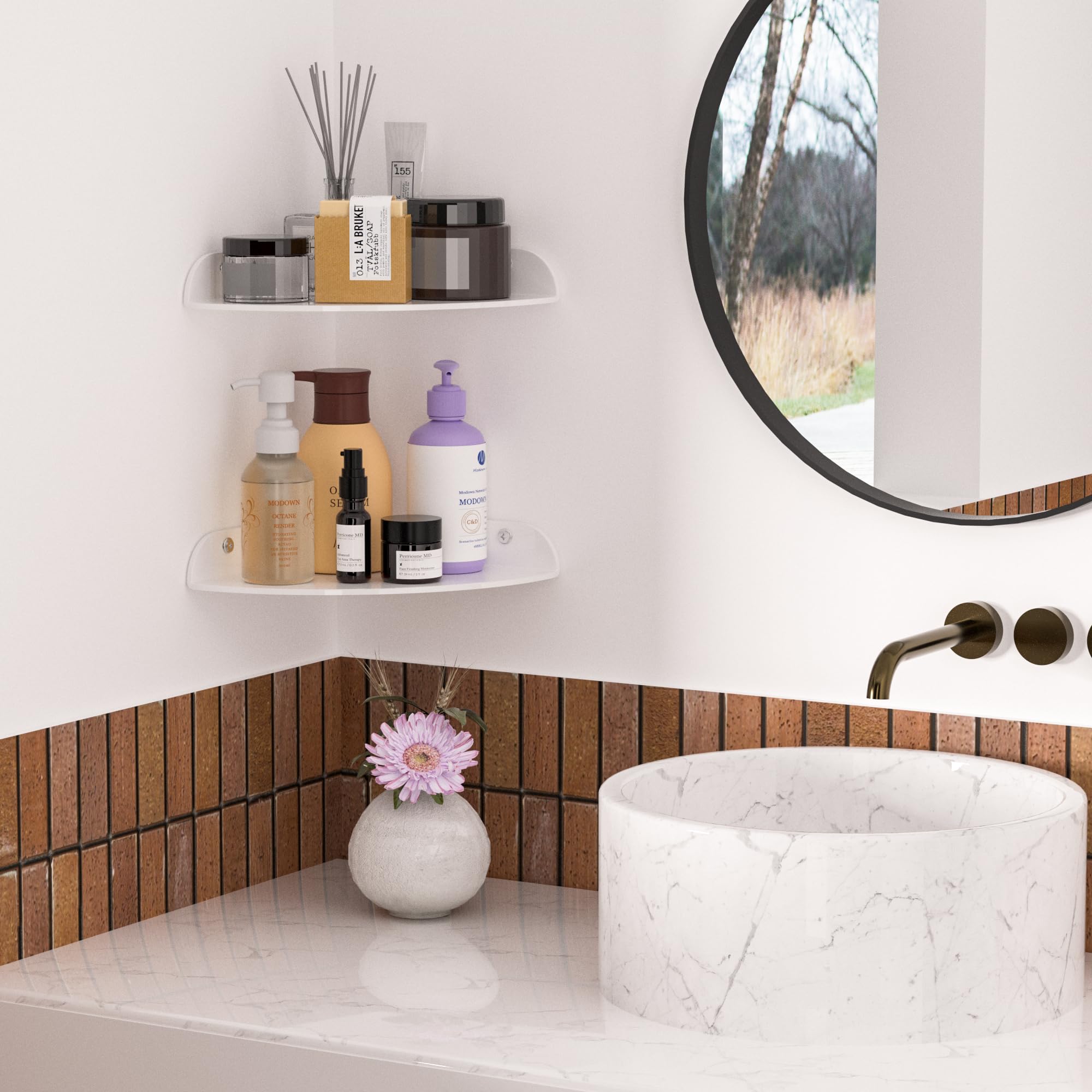 Sezanrpt 7x7 Inch Corner Shelf Wall Mount Set of 2, White Acrylic Corner Floating Shelves - Image 3