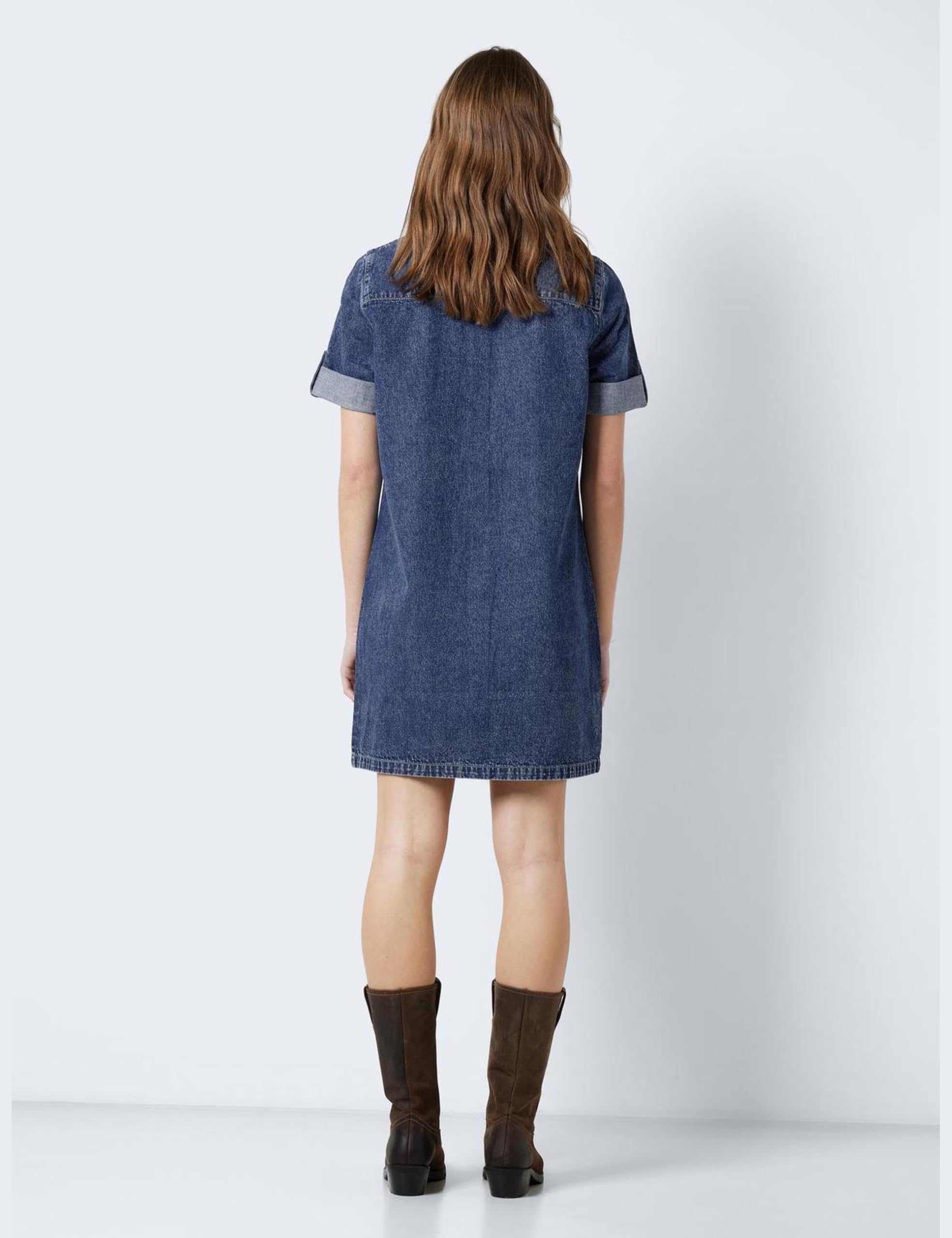 Noisy may Damen Kurzes Denim Jeanskleid Oversize Kurzarm Hemd Design Basic Shirtkleid