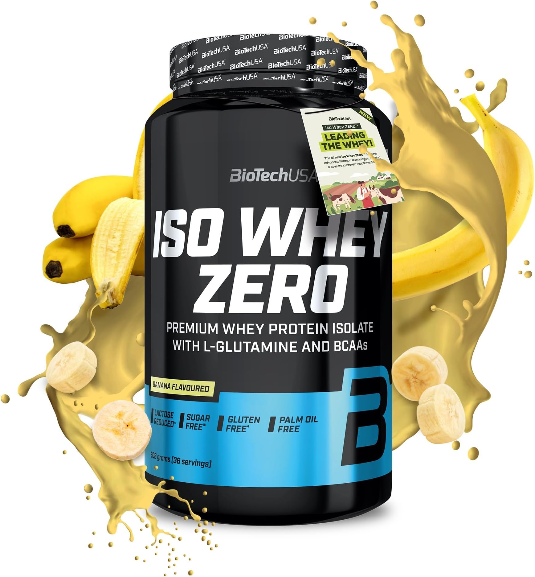 BioTechUSA Iso Whey Zero, Lactose, Gluten, Sugar Free, Premium Whey Protein Isolate, 908 g, Banana