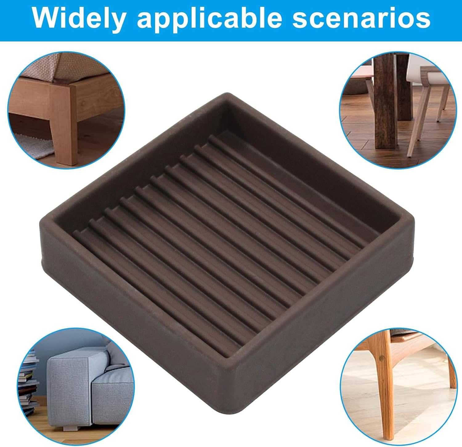2 Inch Non Skid Furniture Grippers Square Brown Rubber Floor Protectors, 2"x2" Non_Slip Furniture Pads for Wood Floor Bed Couch Stoppers(4Pcs)