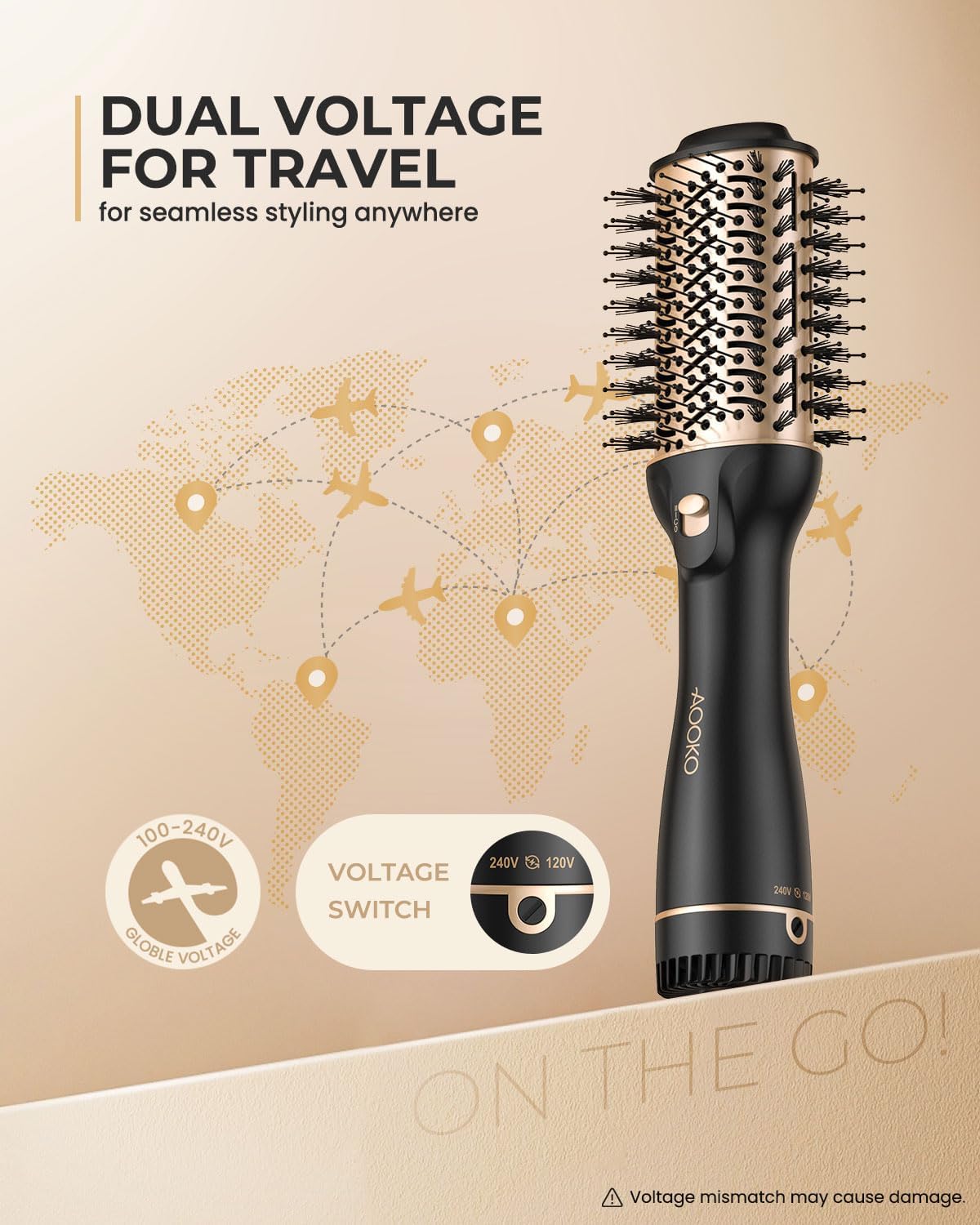 Dual Voltage Hair Dryer Brush, Travel Blow Dryer Brush for European, 120-240V Fast Drying Hot Air Brush with European Plug - Image 2