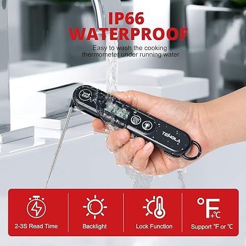 Miniatura 3 de Termómetro de carne para cocinar, termómetro de alimentos de lectura instantánea con luz de fondo, impermeable, termómetro digital de dulces para