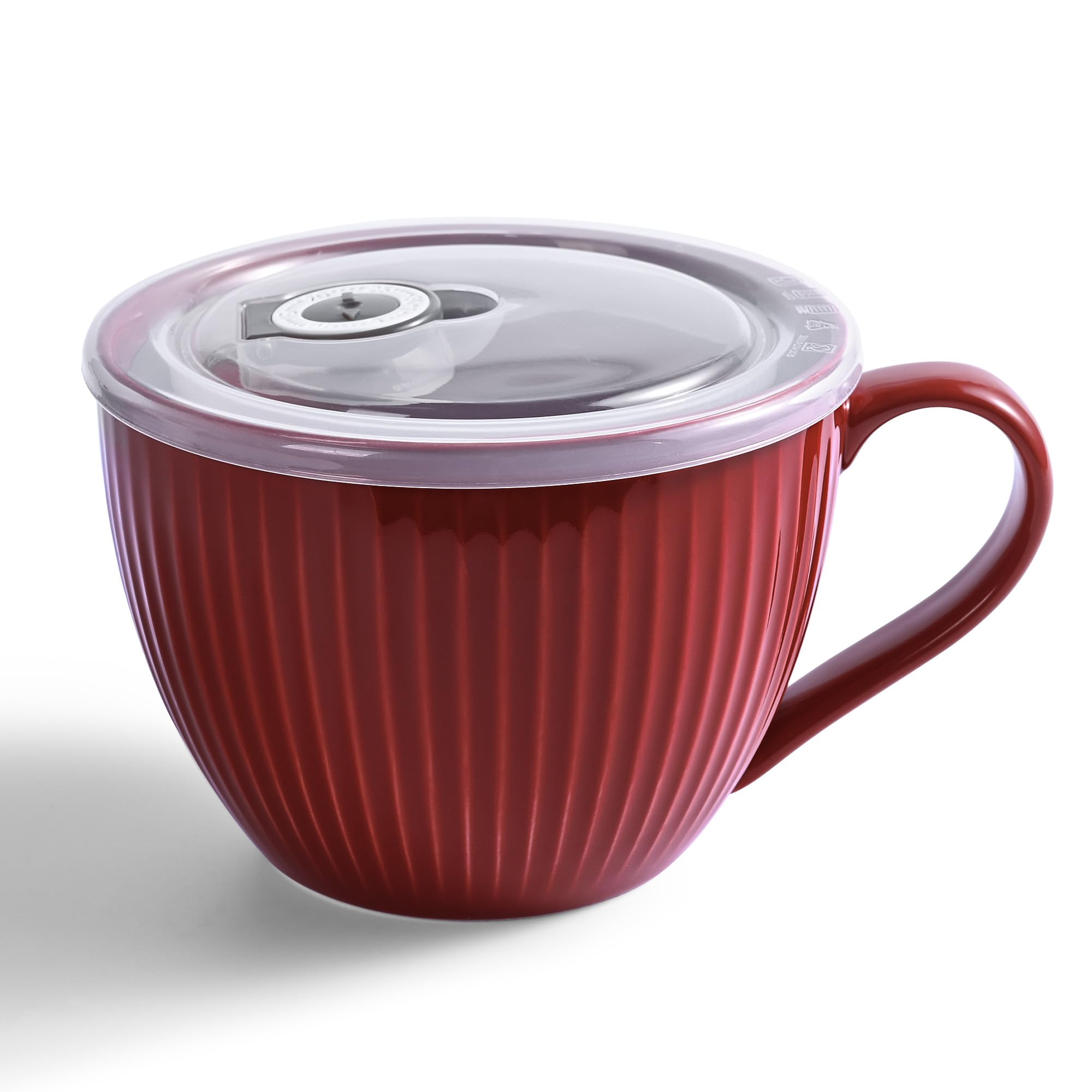 Hoilse Ceramic Soup Mug with Lid - Large 680ml Porridge & Cereal Bowls, Microwave Safe Soup Cups with Handles for Ramen, Porridge,Meal Prep, Breakfast,Ideal Housewarming Gifts (Red)