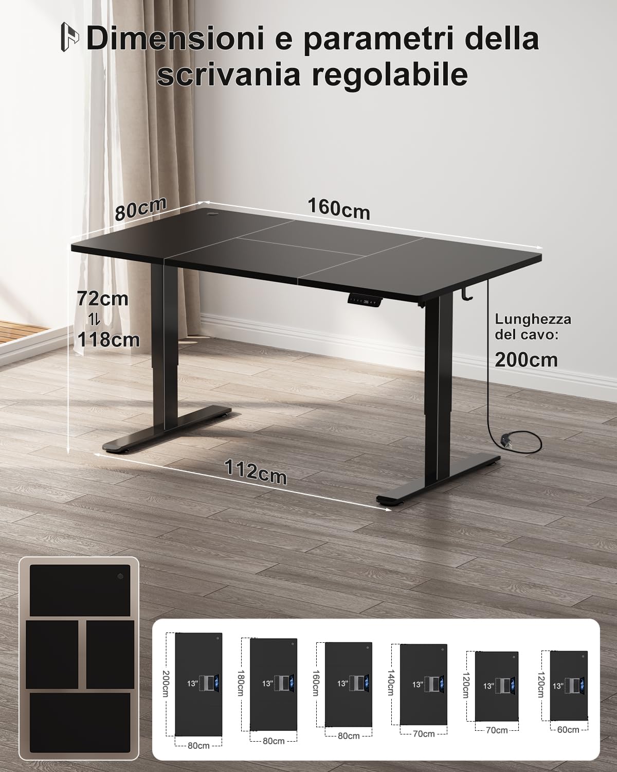 Homall Scrivania elettrica regolabile in altezza, 160 x 80 cm, due supporti telescopici estendibili, con piano diviso in quattro parti, scrivania per computer con funzione memoria