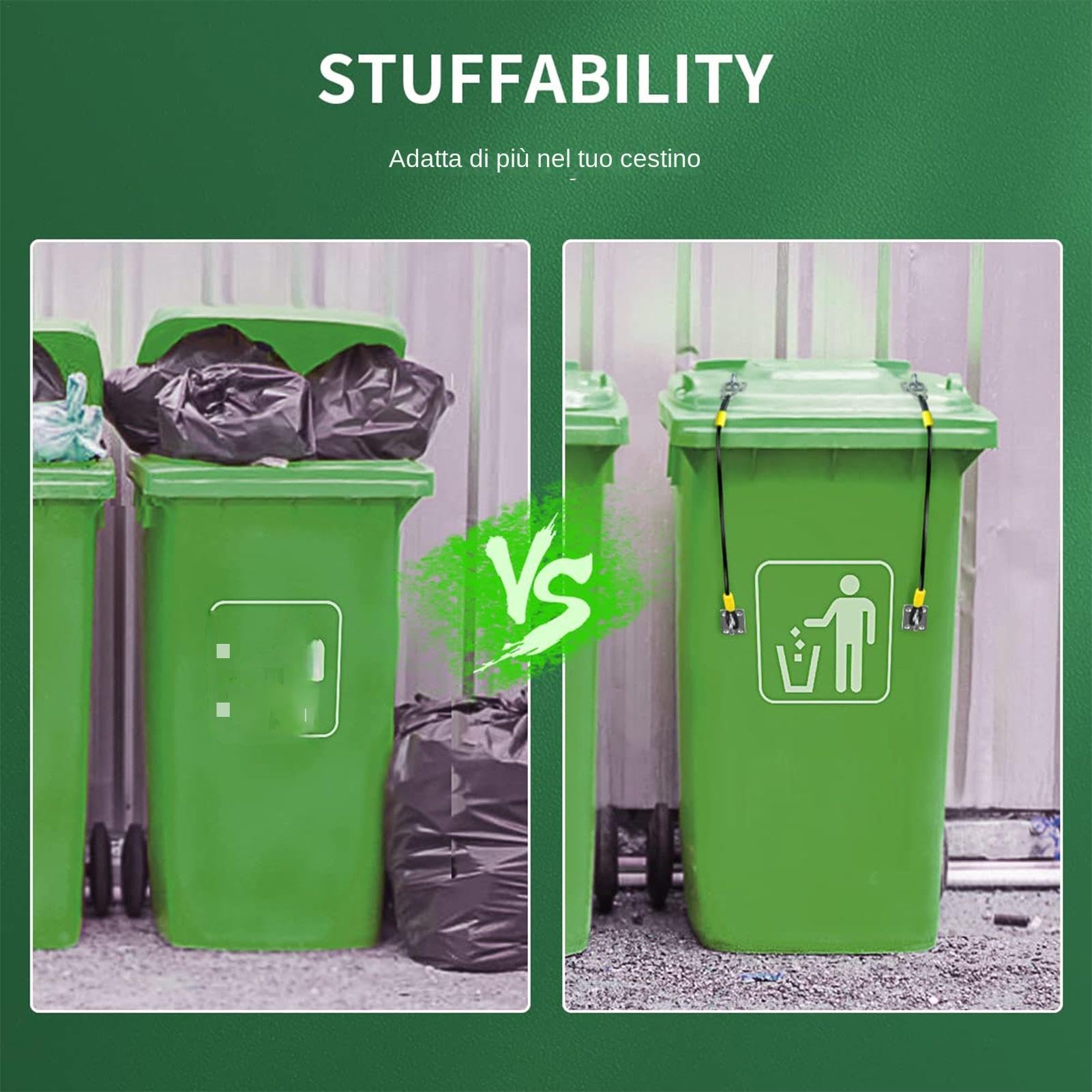 Serratura Per Bidoni Della Spazzatura Con Corda Metallica Rivestita - Blocca Il Coperchio Contro Animali Come Procioni E Cani