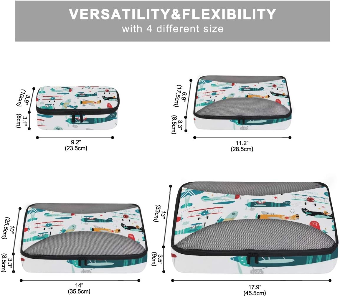 Airplanes Boys Seamless Pattern Travel Organizer Packing Cube Set of 4 Pcs Luggage Organizer Suitcase Storage Bag for Travel Business Camping Hiking Accessory