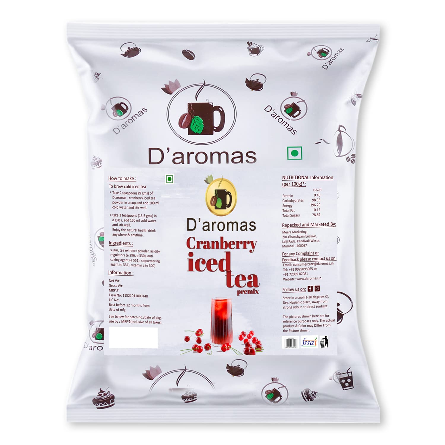 D'aromas Cranberry Ice Tea 500g each, Instant Premix Ice Tea Powder, Ready to Drink Iced Tea, Summer Drink
