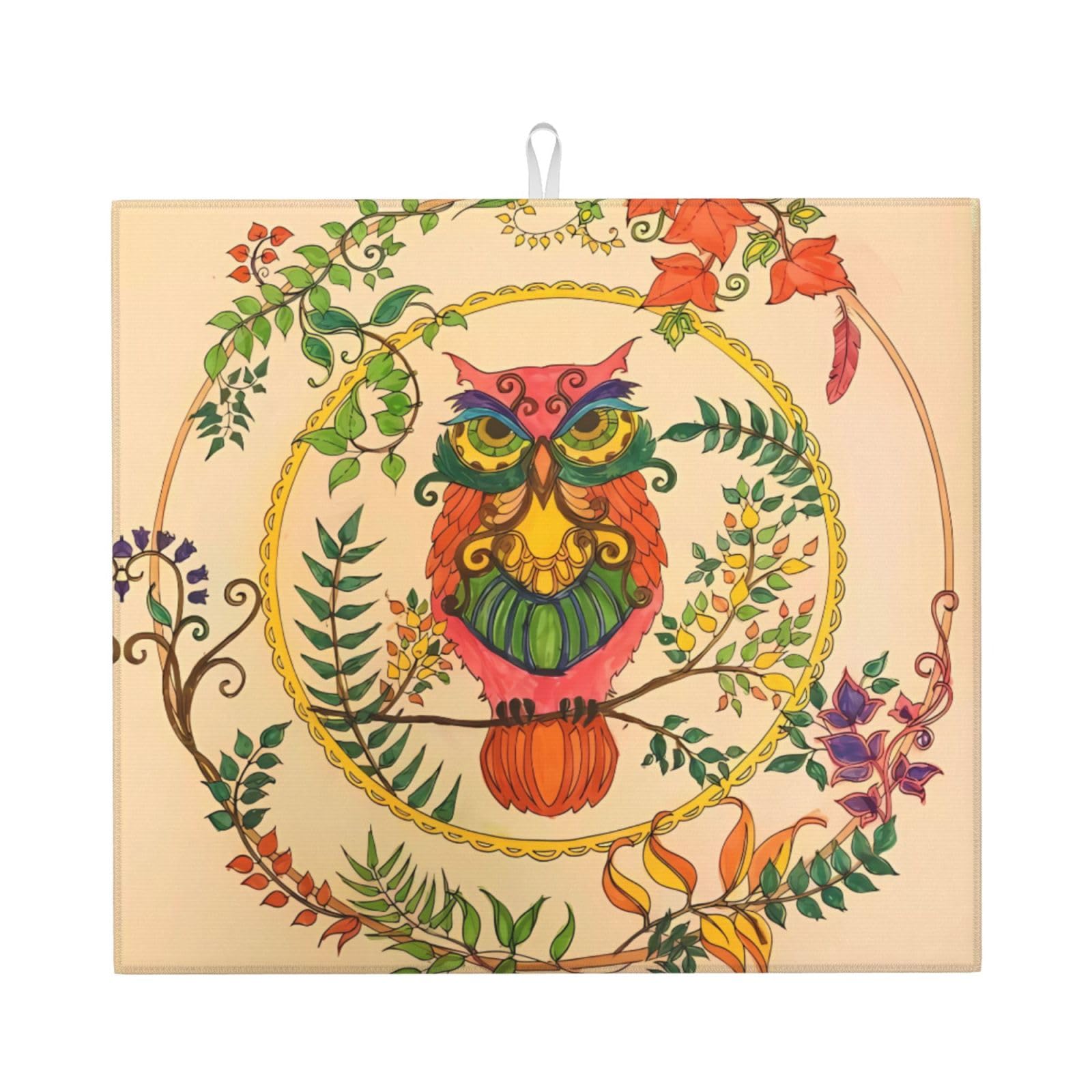 WHJDPP Owl Beliefs Prints Kitchen Drying Mat - Absorbent Dish Drying Throw with Colorful Prints, Quick-Dry Countertop Layer for Dishes & Appliances - Non-Slip & Foldable
