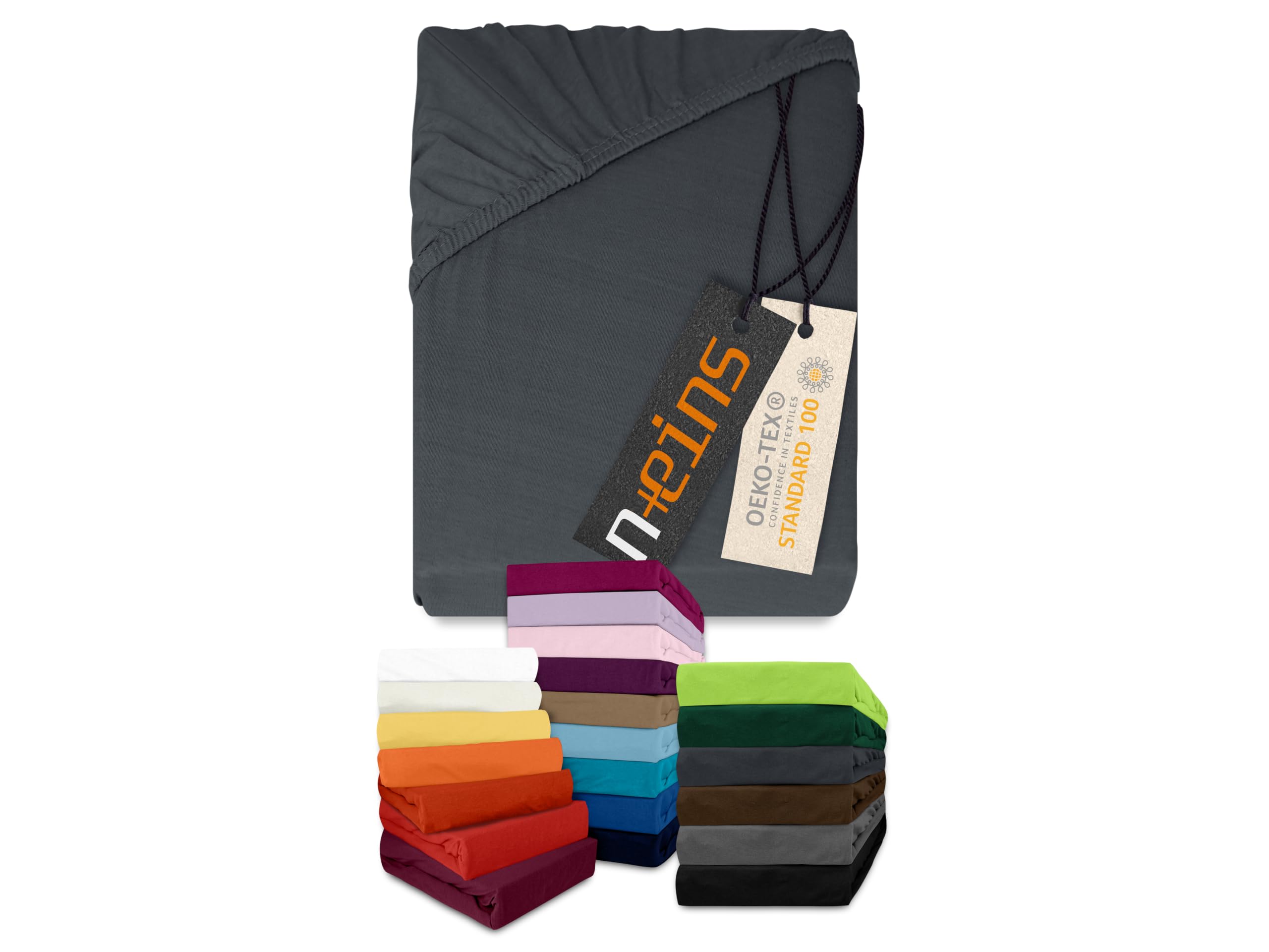 Npluseins Charcoal Jersey Fitted Sheet 100% Cotton, Anthracite, 180-200 X 200 Cm