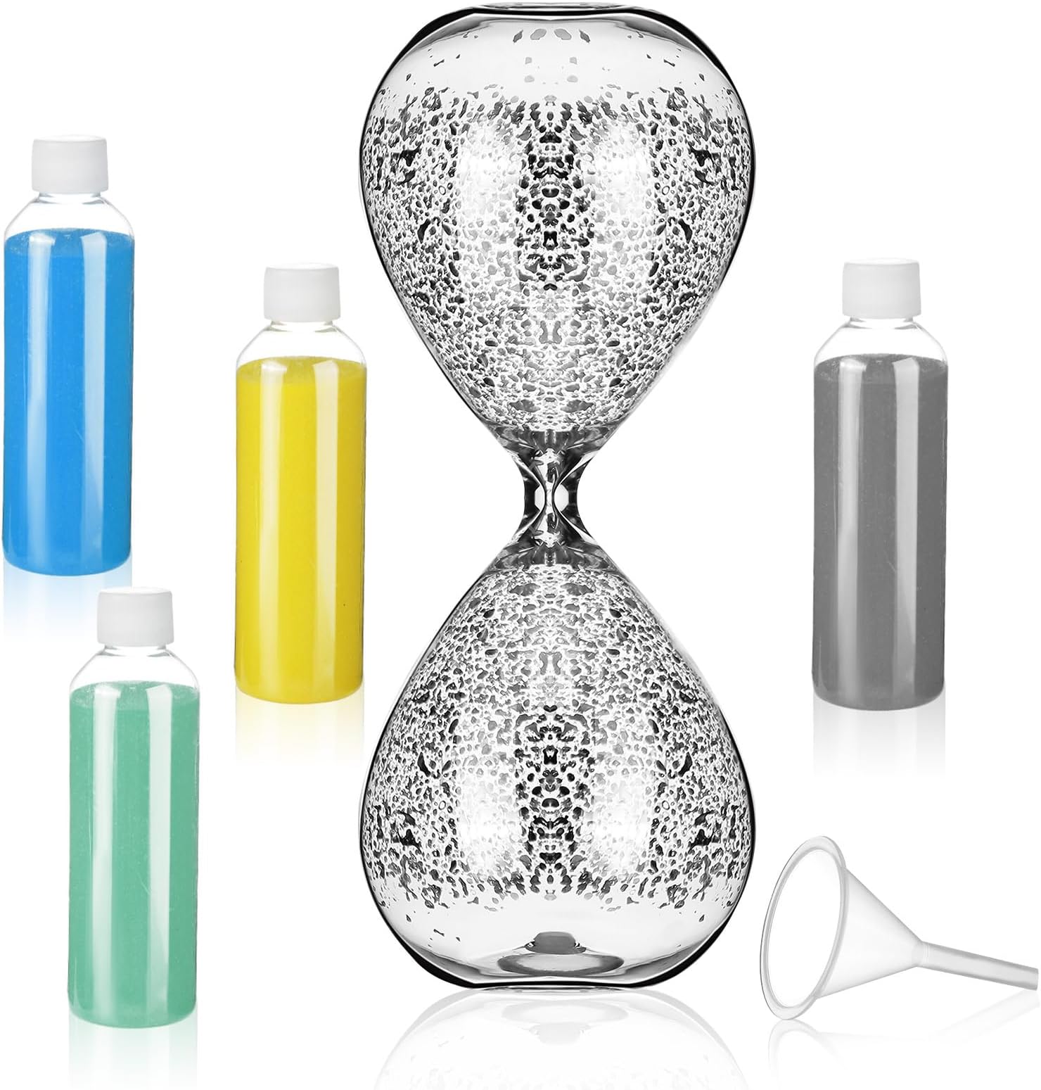 Xuhal Wedding Unity Sand Ceremony Set Empty Hourglass Fillable Unity Sand Ceremony Kit Decorative DIY Sand Timer 4 Tubes Colored Sand and Funnel for Desk Home Office Decor, 8.25 x 3.25 Inches