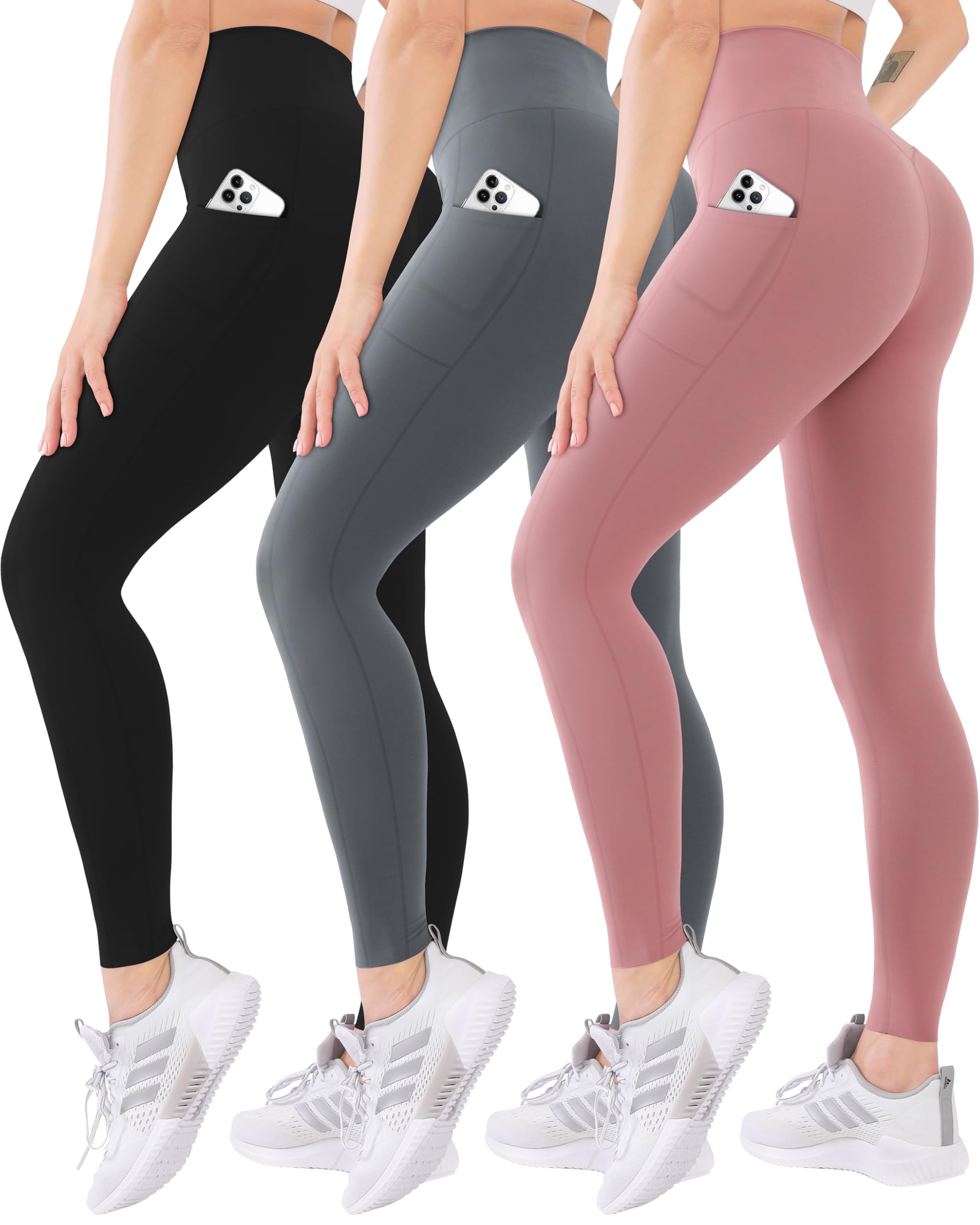 Blisset 3 Pack High Waisted Leggings for Women with Pockets Soft Active Tummy Control Pants for Yoga Running & Daily Wear