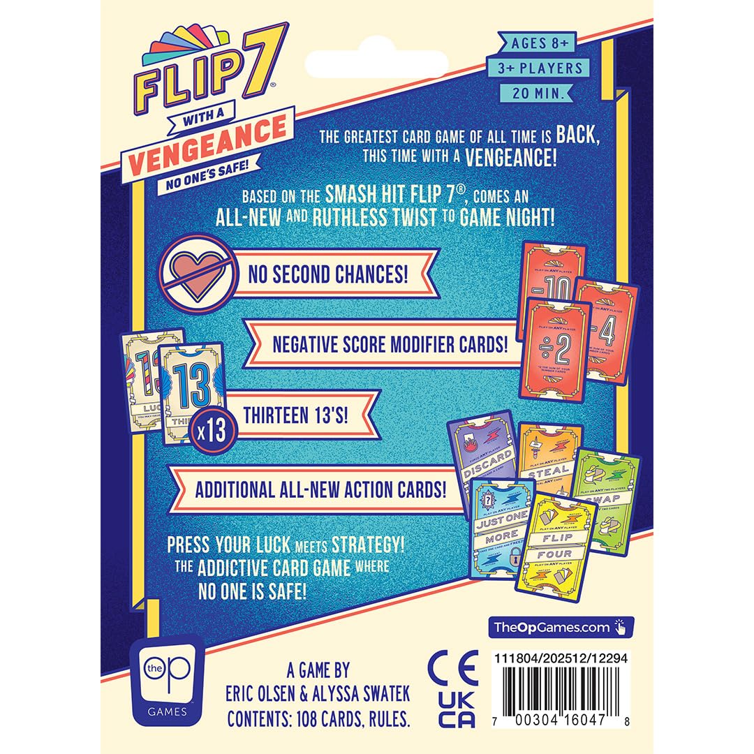 Flip 7: With a Vengeance Gra Karciana | Samodzielna Gra Press Your Luck | Karty Akcji Take-That | Szybka Gra Rodzinna i Imprezowa od 8 Lat