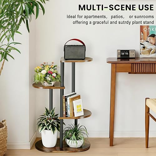 Miniatura 7 de Soporte escalonado para plantas de interior, estante alto de madera para plantas de 4 niveles y 5 macetas para múltiples plantas, soporte para