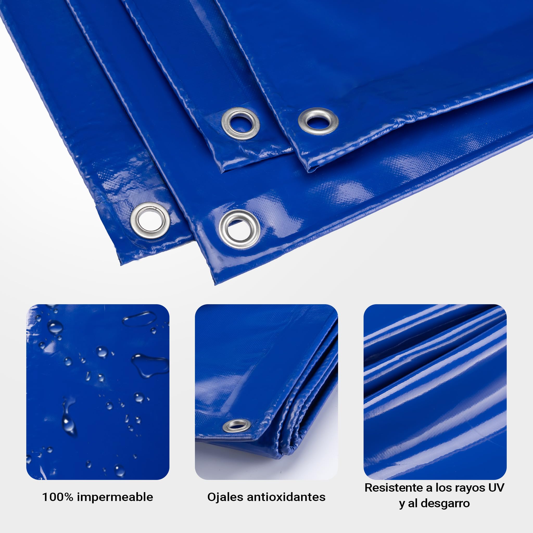 Wiltec Lona Impermeable Azul 4 x 7 m con Ojales de Acero Inoxidable, 650 g/m² Resistente a los Rayos UV, Moho y desgarro, poliéster con Revestimiento de PVC y Bordes Reforzados, Ideal para Exteriores